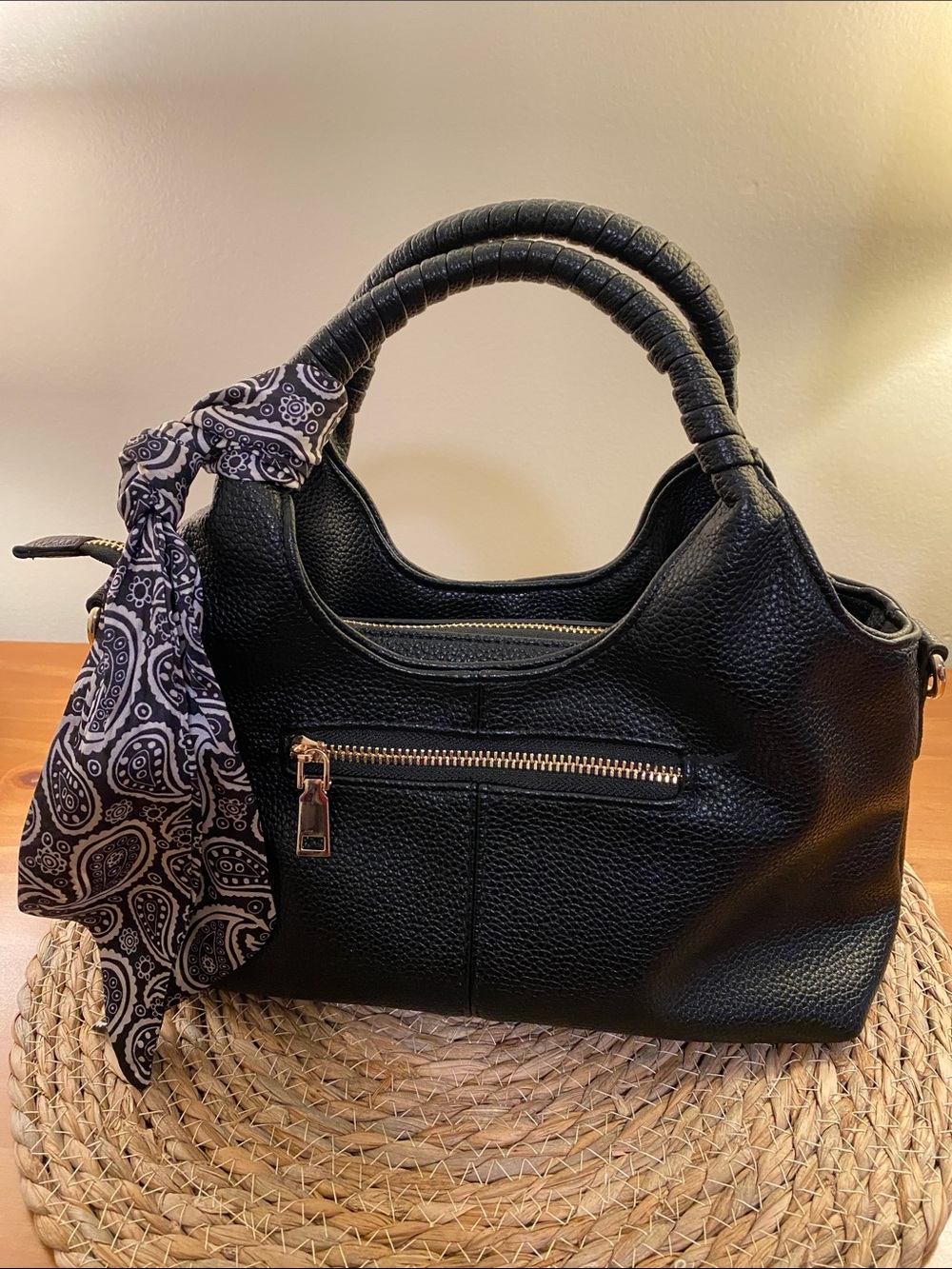 Classic Black Leather Top-Handle Women's Bag Extra Adjustable Shoulder Strap